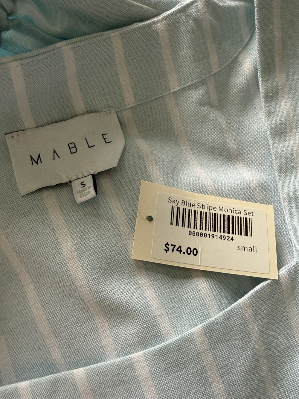 Mable Light Blue and White Striped two piece Set - Crop Top & High-Waist Shorts - Picture 3 of 3